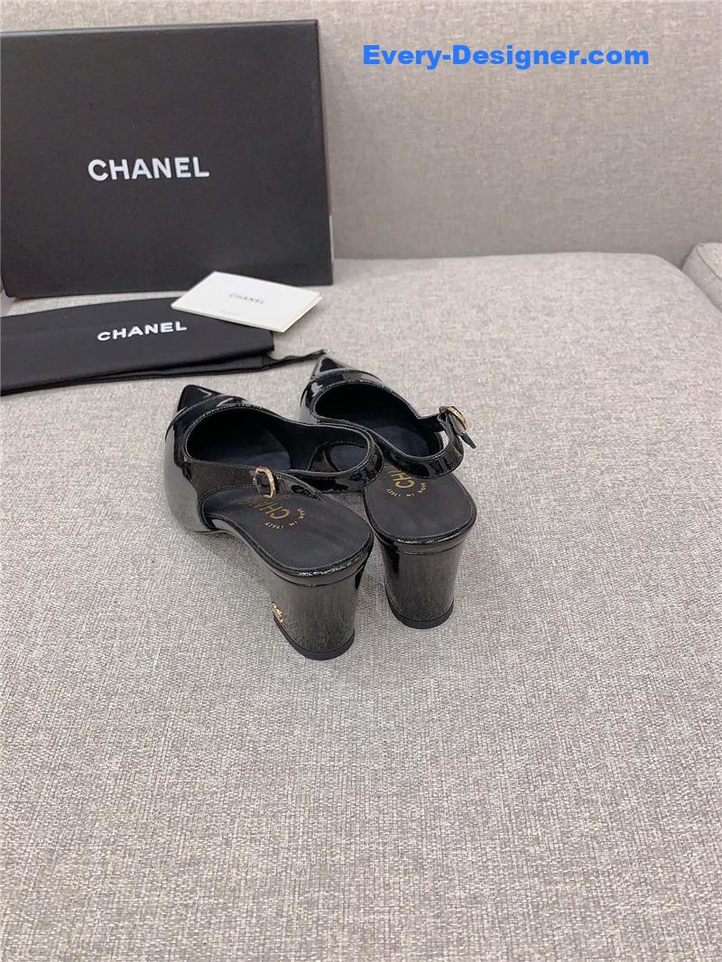 Ch**el classic sling back thick heel sandals