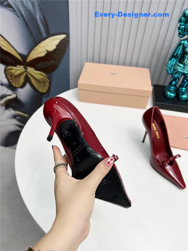 M1um1u new two-color stitching high-heeled sandals