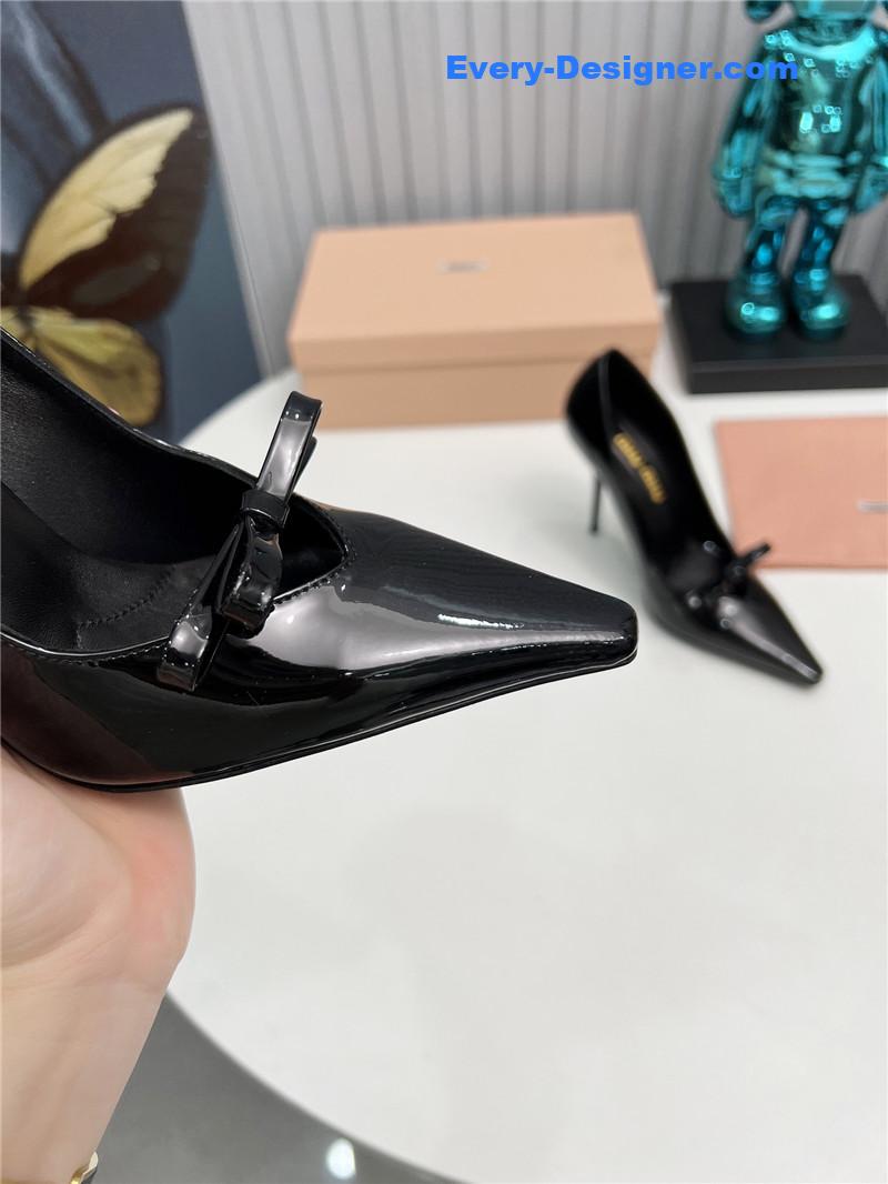 M1um1u new two-color stitching high-heeled sandals