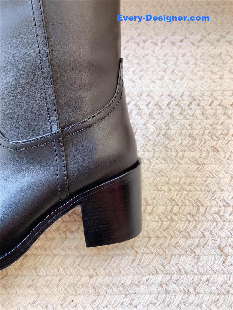 Miu Miu Logo-Tab Black Leather Knee-High Boots