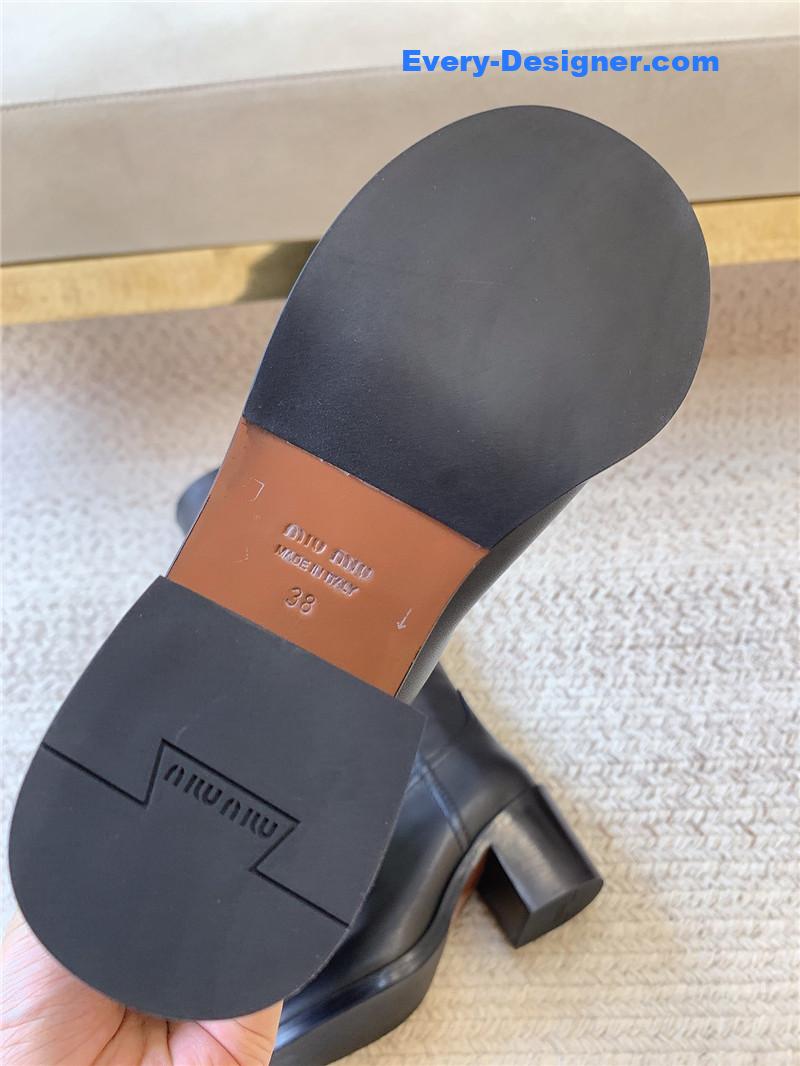 Miu Miu Logo-Tab Black Leather Knee-High Boots