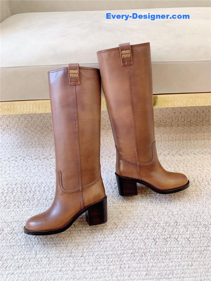 Miu Miu Logo-Tab Knee-High Boots