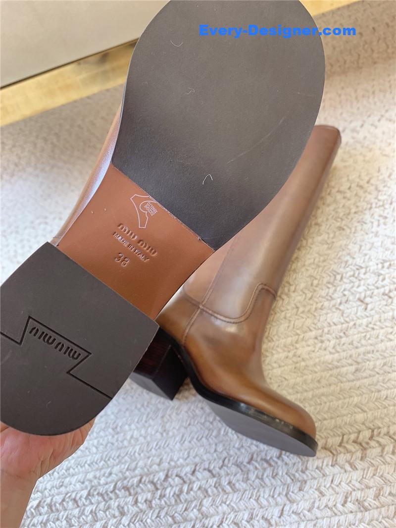 Miu Miu Logo-Tab Knee-High Boots