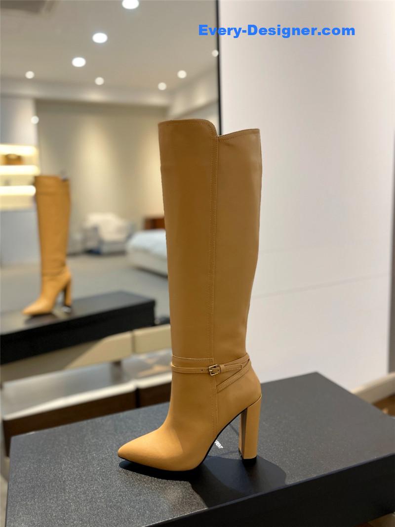 Sa1nt Lau*nt yellow leather knee-high boots