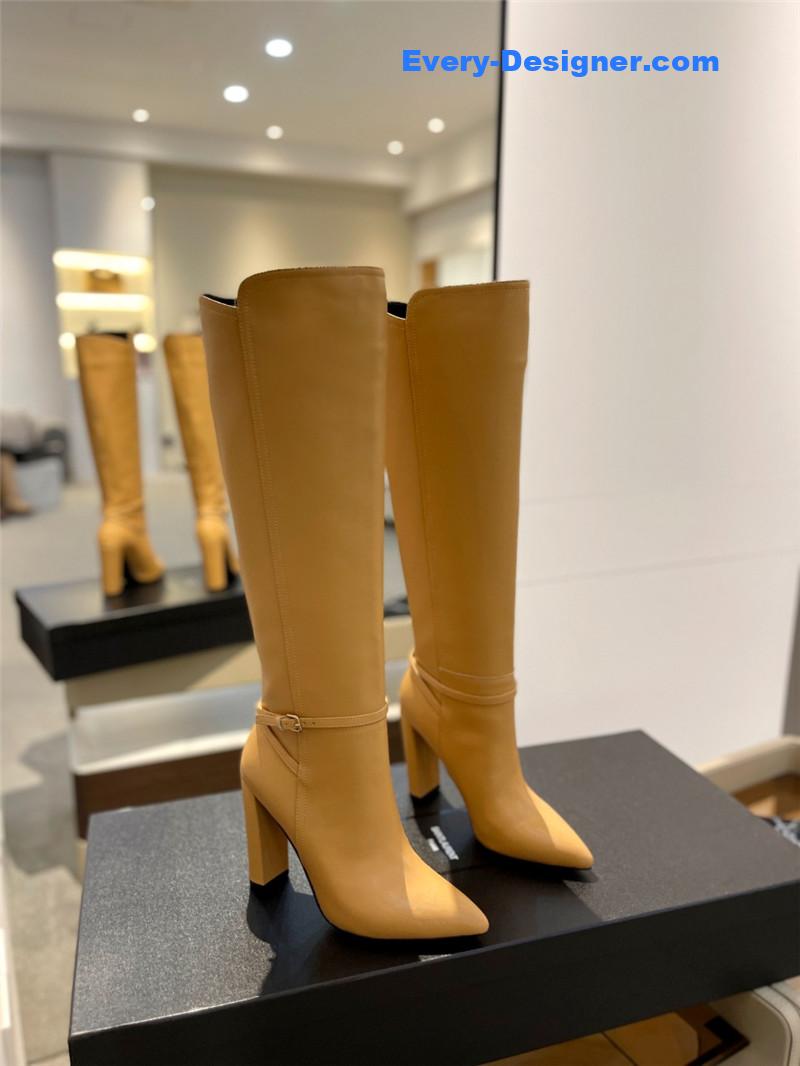 Sa1nt Lau*nt yellow leather knee-high boots