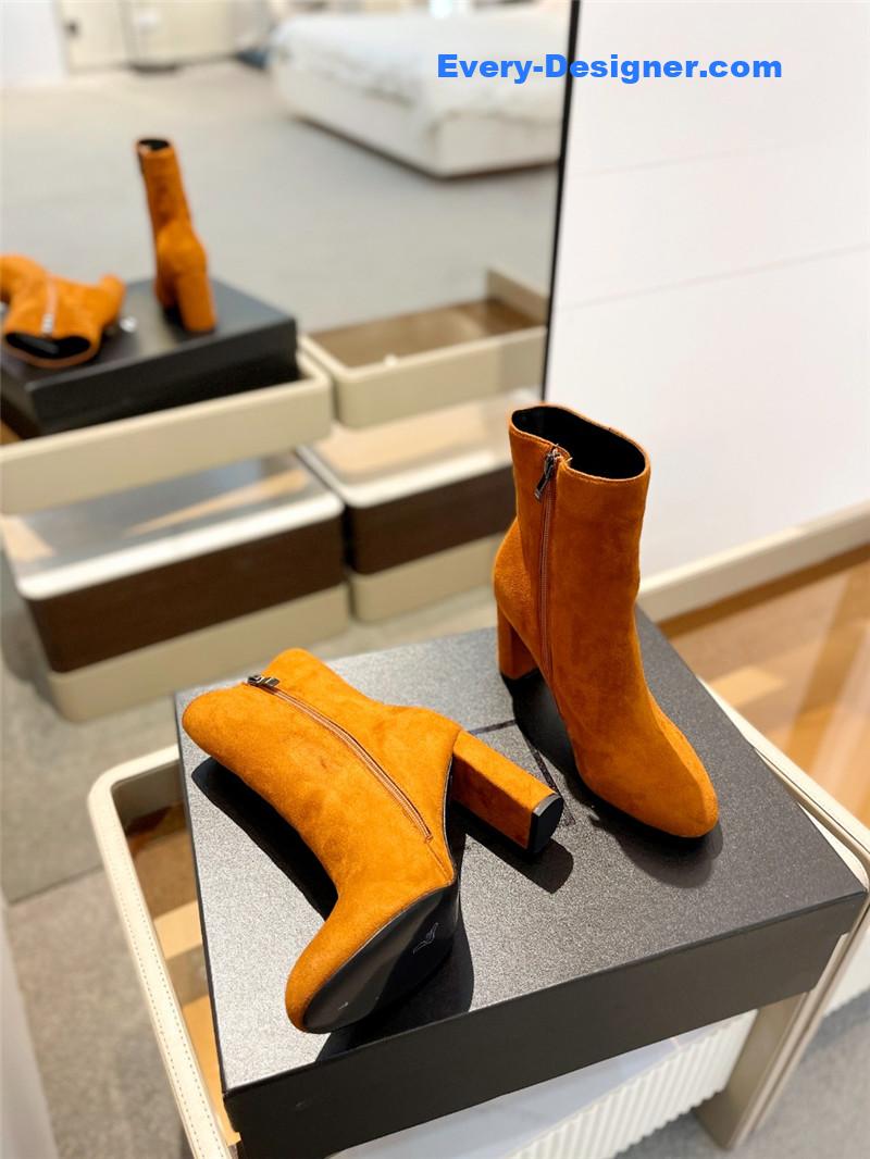 Sa1nt Lau*nt orange heel suede boots