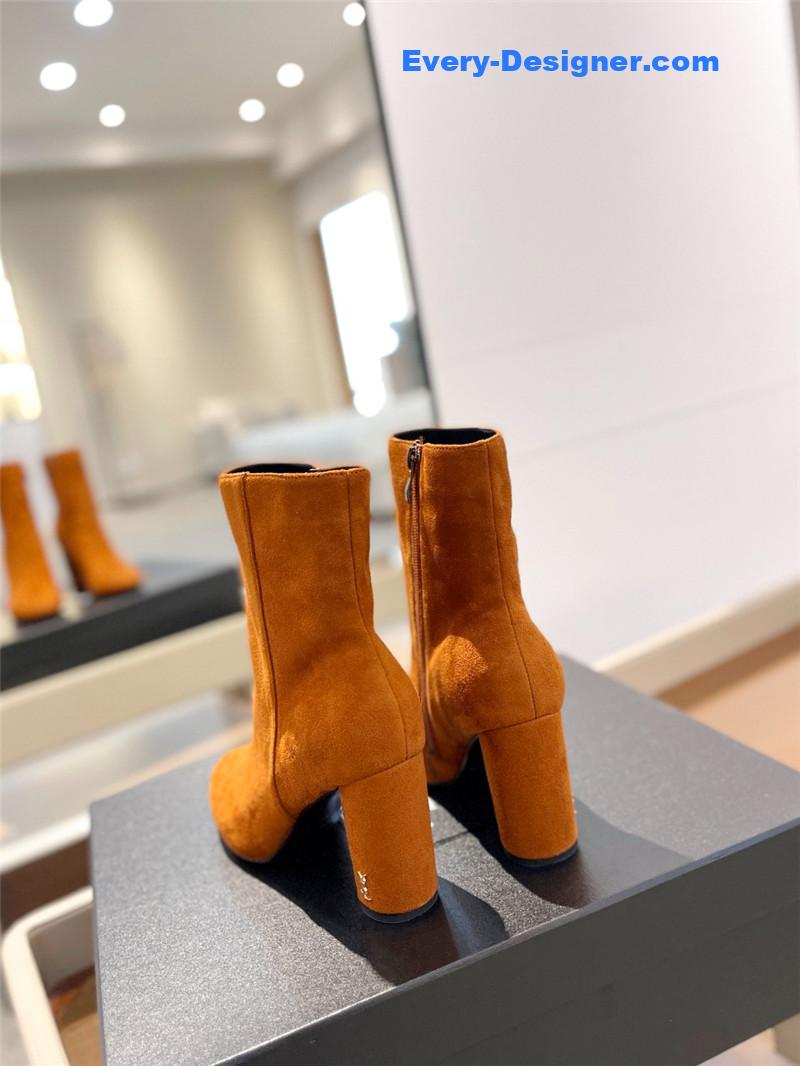Sa1nt Lau*nt orange heel suede boots