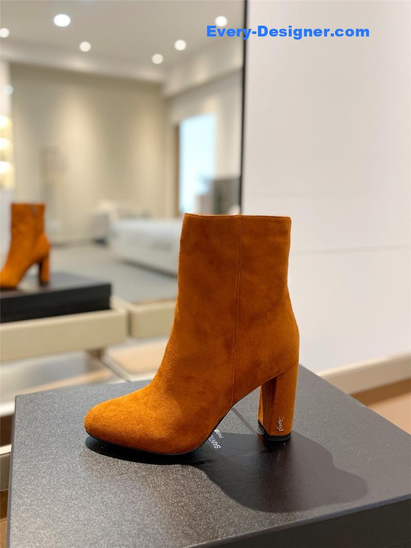 Sa1nt Lau*nt orange heel suede boots