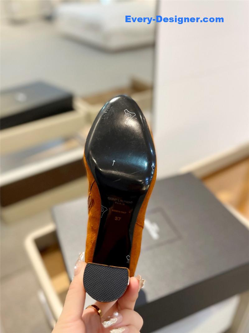 Sa1nt Lau*nt orange heel suede boots