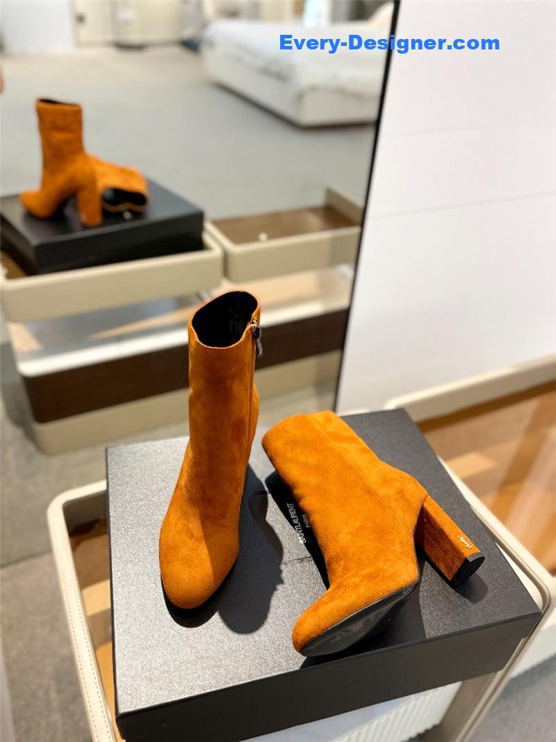 Sa1nt Lau*nt orange heel suede boots
