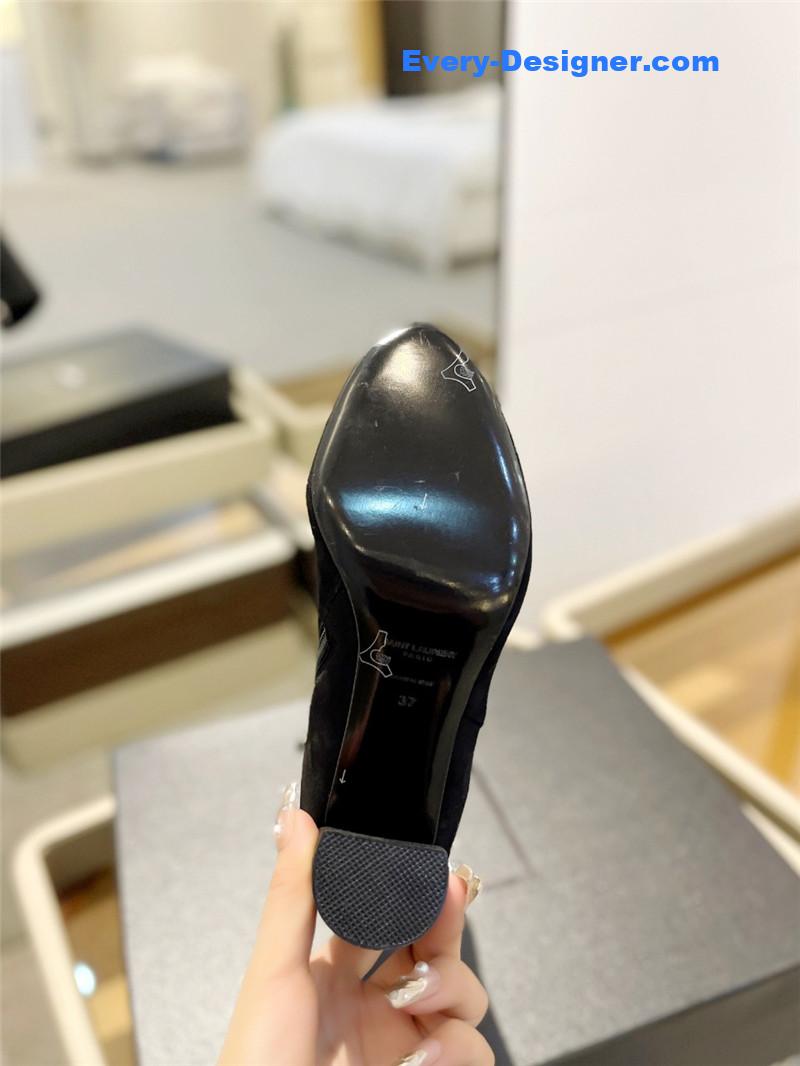 Sa1nt Lau*nt black heel suede boots