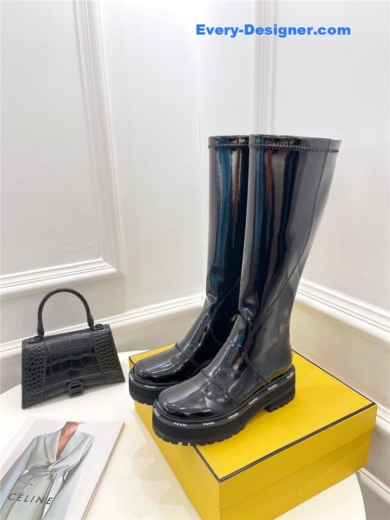 F**di patent leather platform knee-high boots