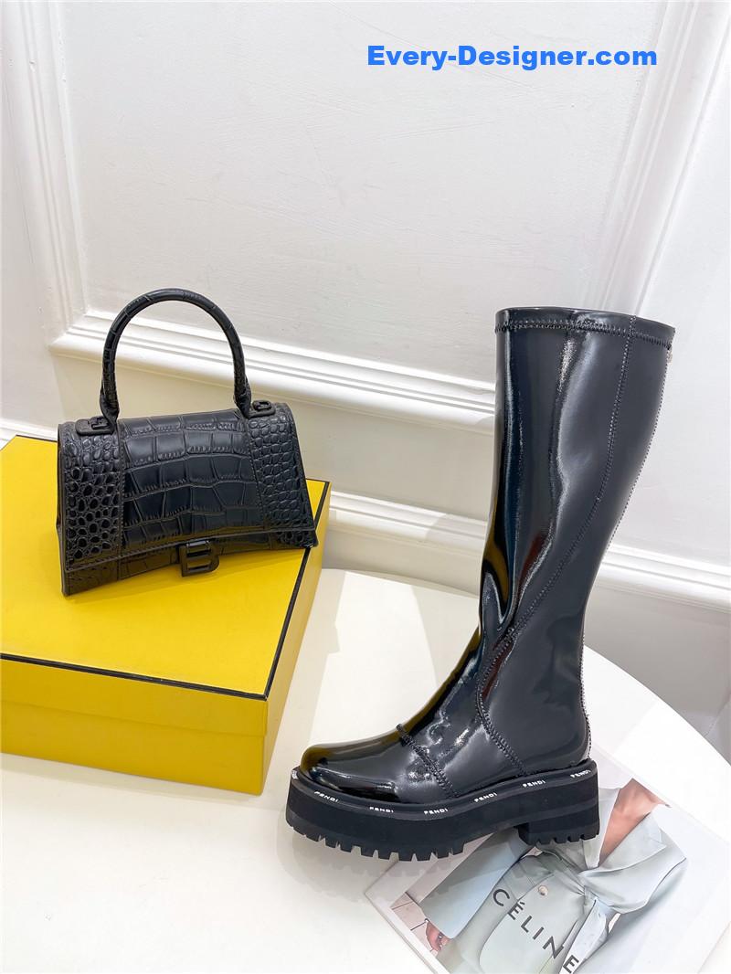 F**di patent leather platform knee-high boots