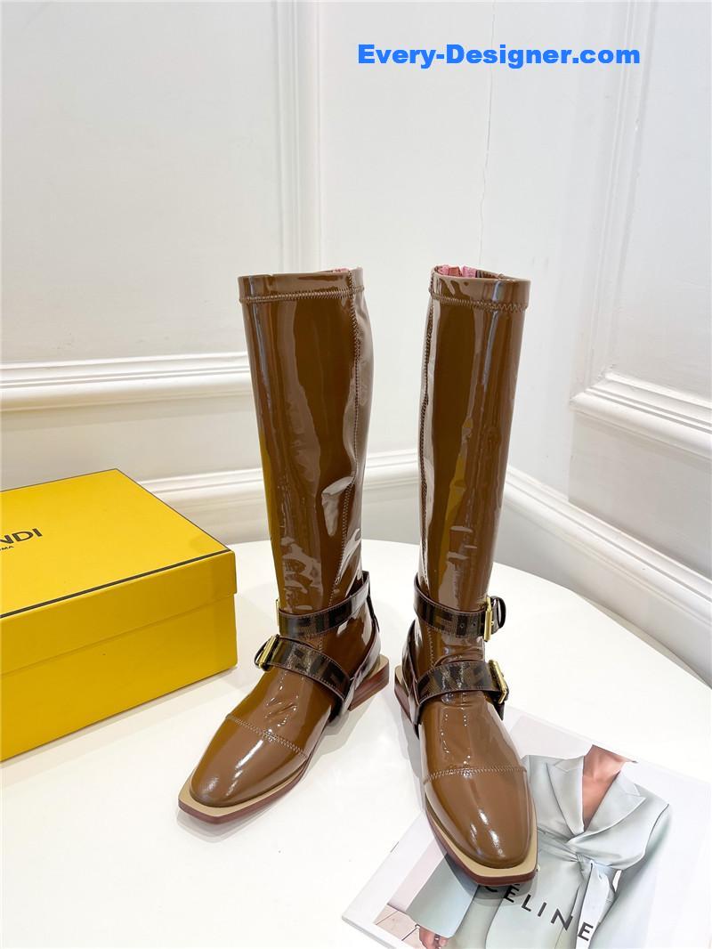 F**di patent leather biker knee-high boots