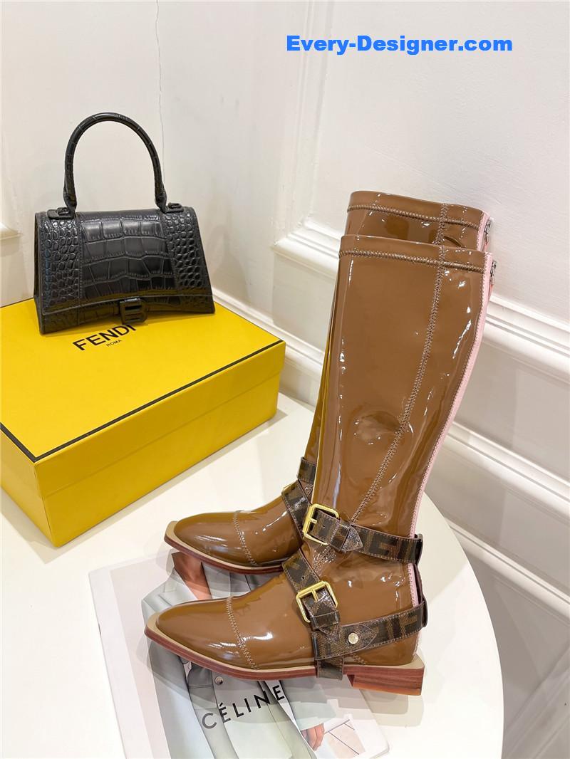 F**di patent leather biker knee-high boots