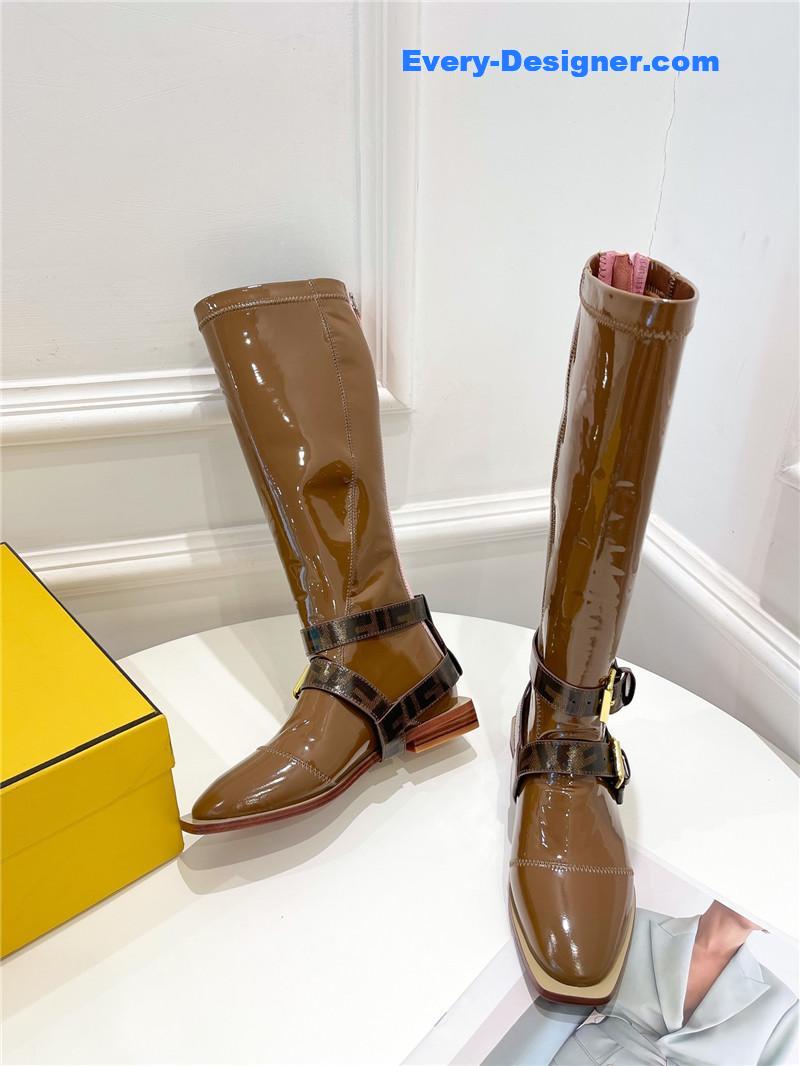 F**di patent leather biker knee-high boots