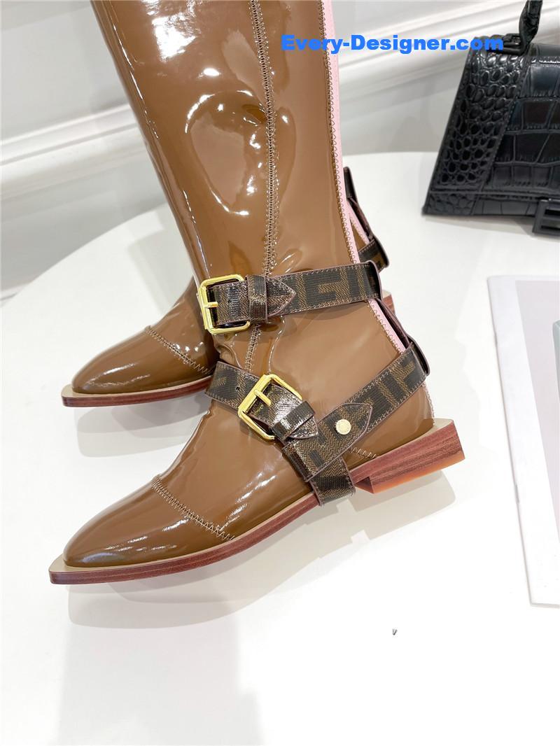 F**di patent leather biker knee-high boots