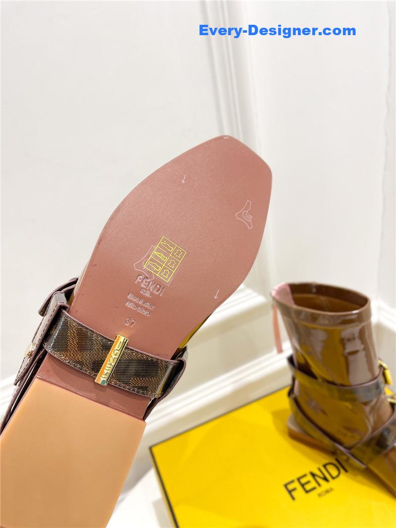 F**di brown patent leather biker boots