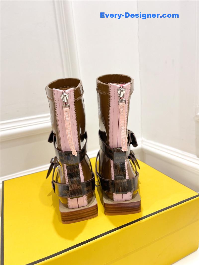 F**di brown patent leather biker boots