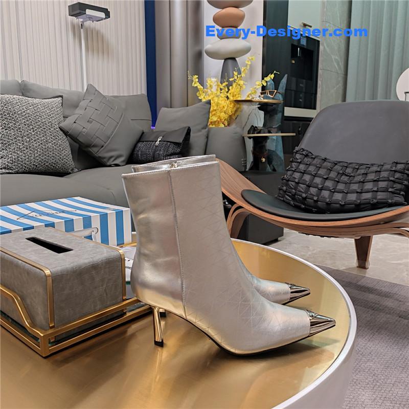 Pra*a silver pointed patent leather heel ankle boots