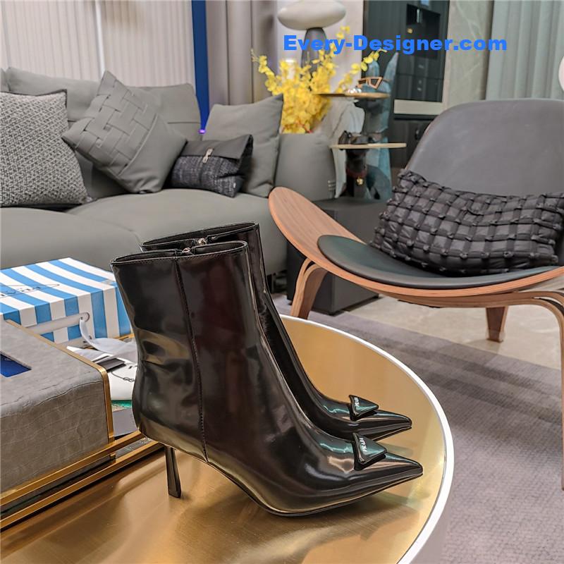 Prada Pointed Patent Leather Heel Ankle Boots