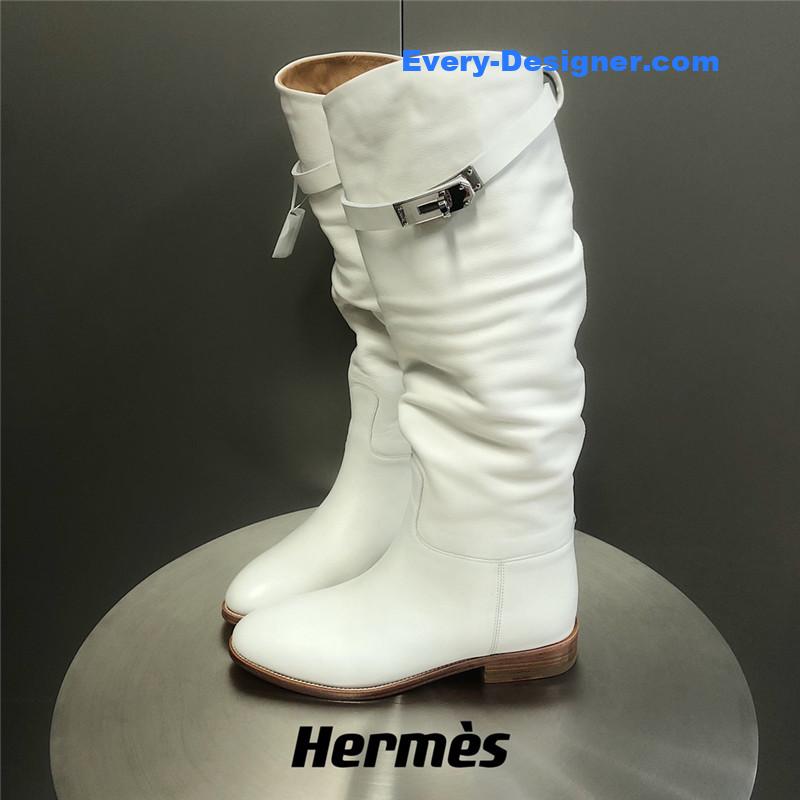 H**me5 white suede knee-length boots