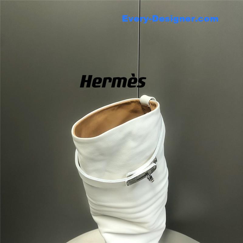 H**me5 white suede knee-length boots