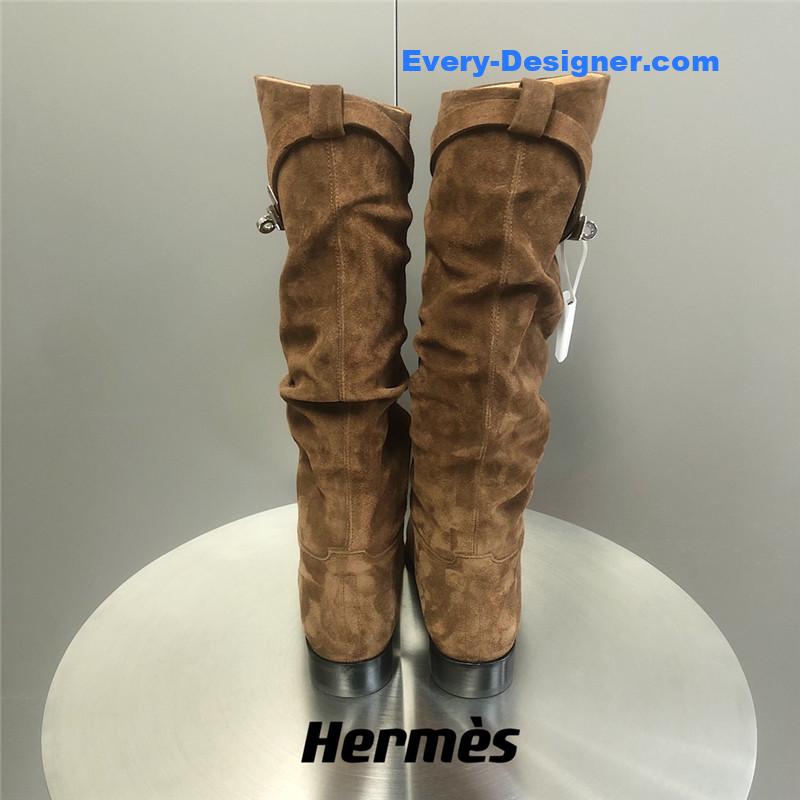 H**me5 brown suede knee-length boots