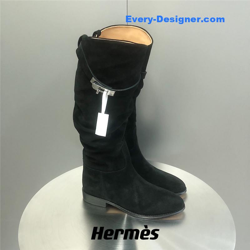 H**me5 black suede knee-length boots