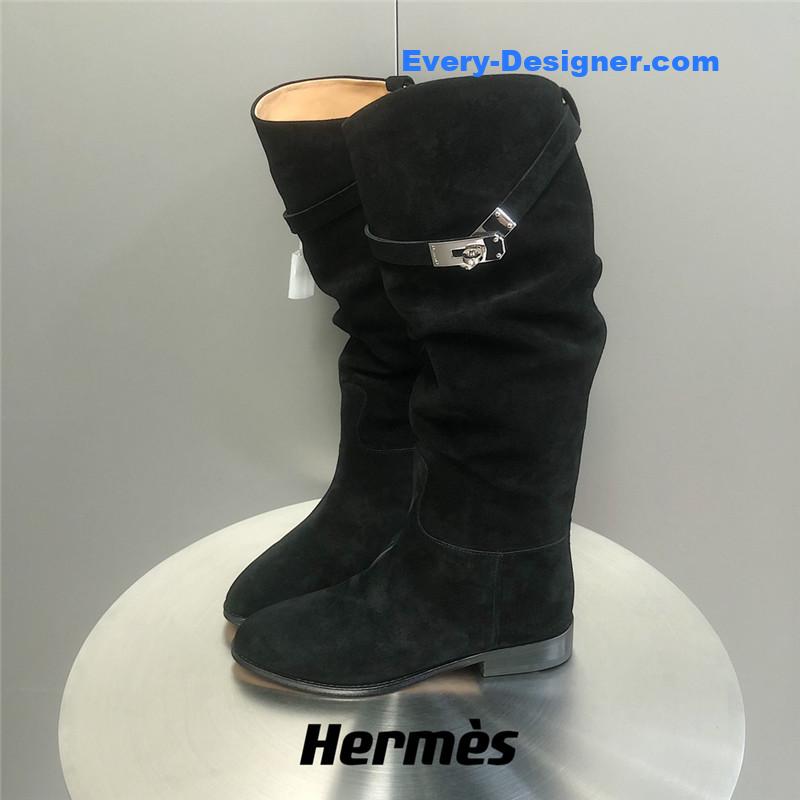 H**me5 black suede knee-length boots