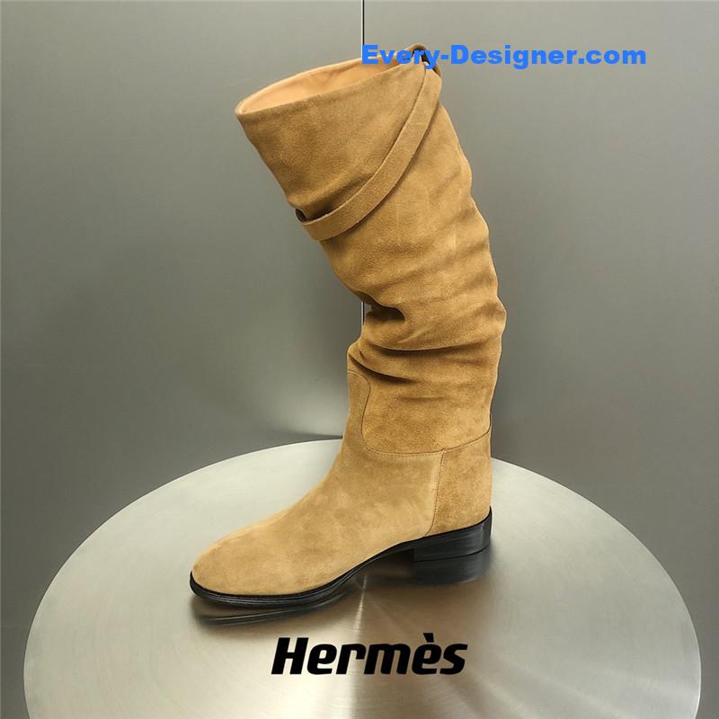H**me5 beige suede knee-length boots