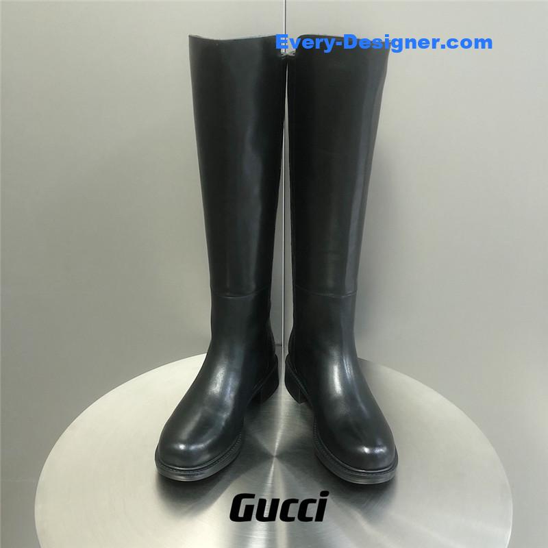 Gucci Black Guccissima Leather GG Tall Riding Boots