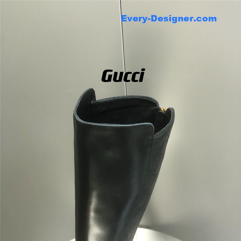 Gucci Black Guccissima Leather GG Tall Riding Boots
