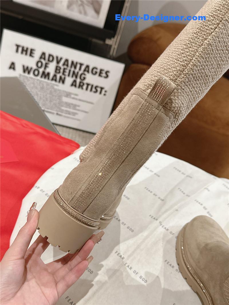 Rene Caovilla Knit Leather Knee-High Boots Women