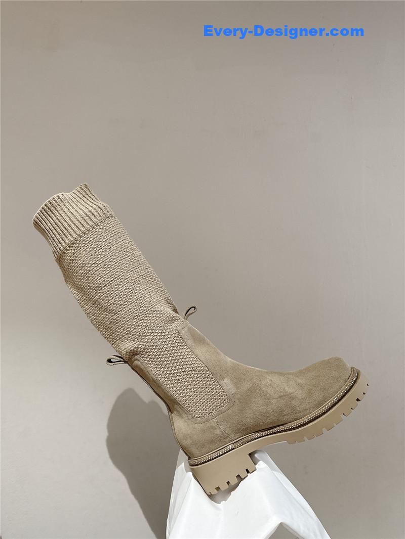 Rene Caovilla Knit Leather Knee-High Boots Women