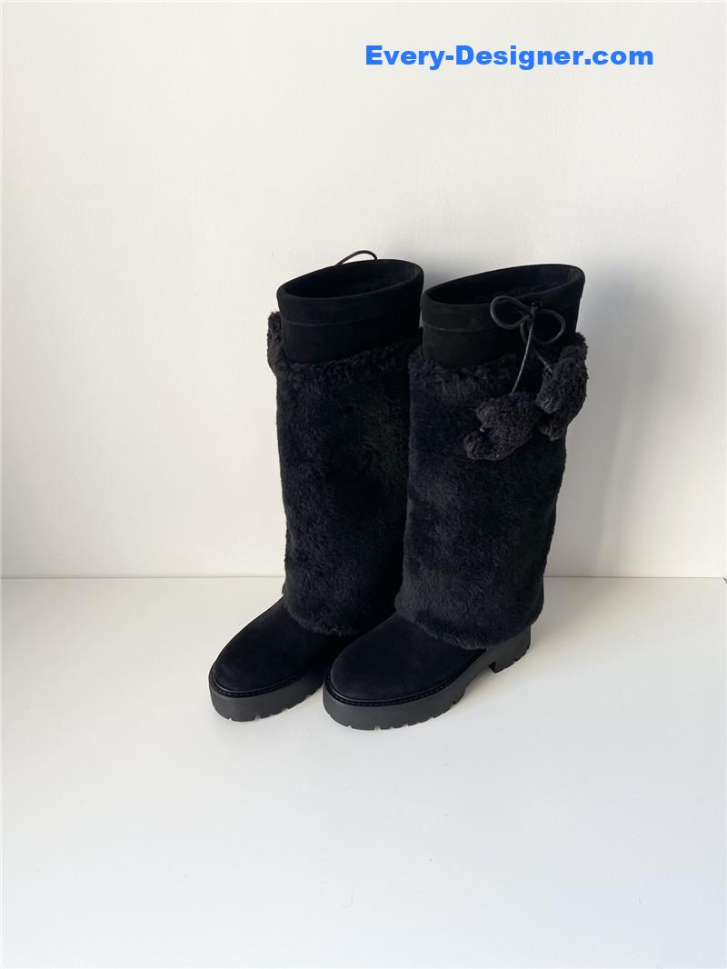 Ce1i*e bulky high boot with triomphe tassels in shearling suede