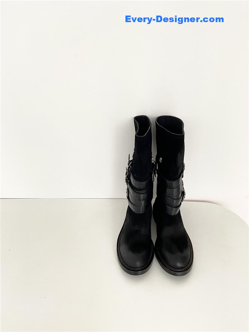 Miu Miu Women’s Motorcycle Black Suede Leather Boots
