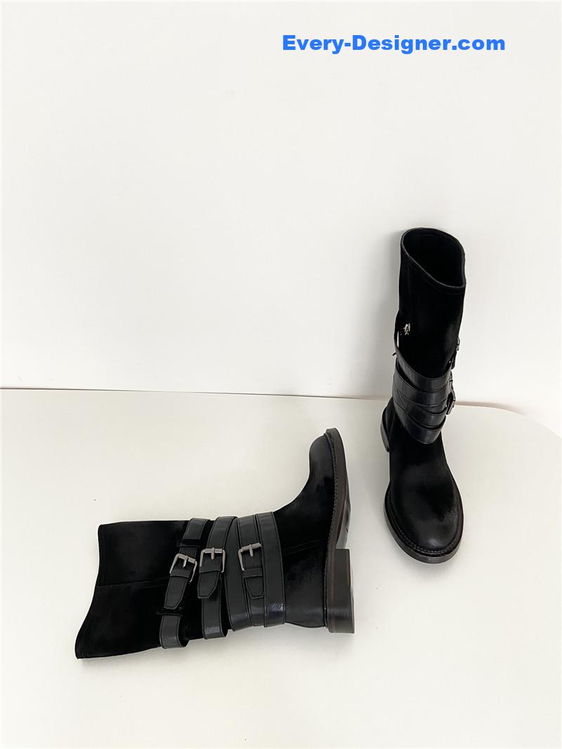 Miu Miu Women’s Motorcycle Black Suede Leather Boots