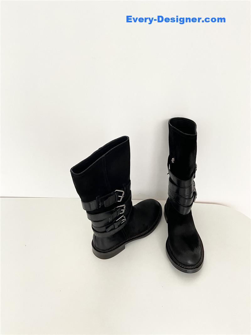 Miu Miu Women’s Motorcycle Black Suede Leather Boots