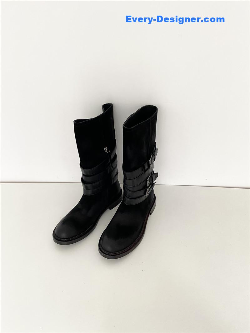 Miu Miu Women’s Motorcycle Black Suede Leather Boots