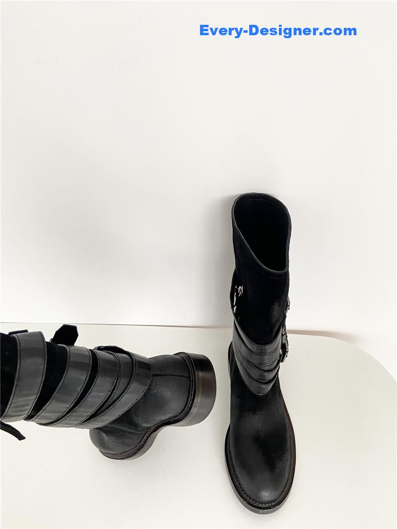 Miu Miu Women’s Motorcycle Black Suede Leather Boots