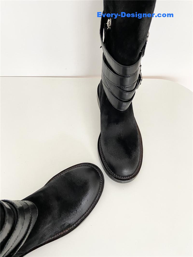 Miu Miu Women’s Motorcycle Black Suede Leather Boots