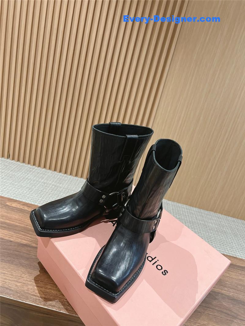 Acne Studios Patent Leather Buckle Ankle Boots