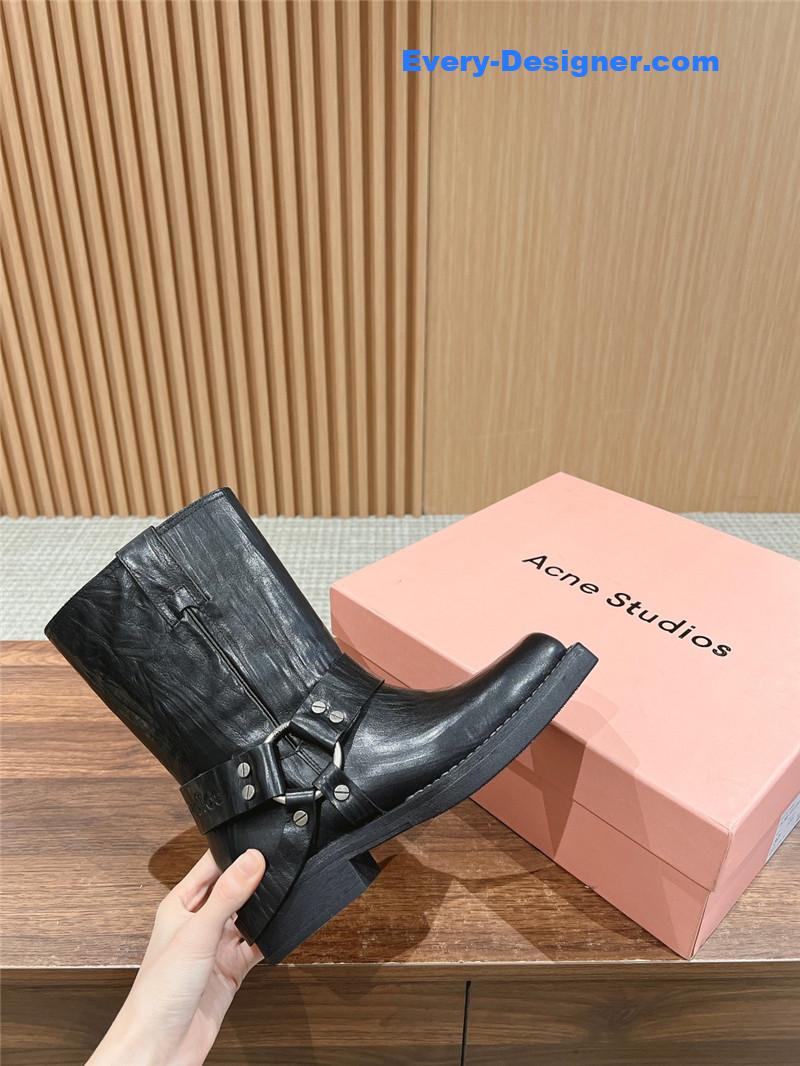 Acne Studios Patent Leather Buckle Ankle Boots