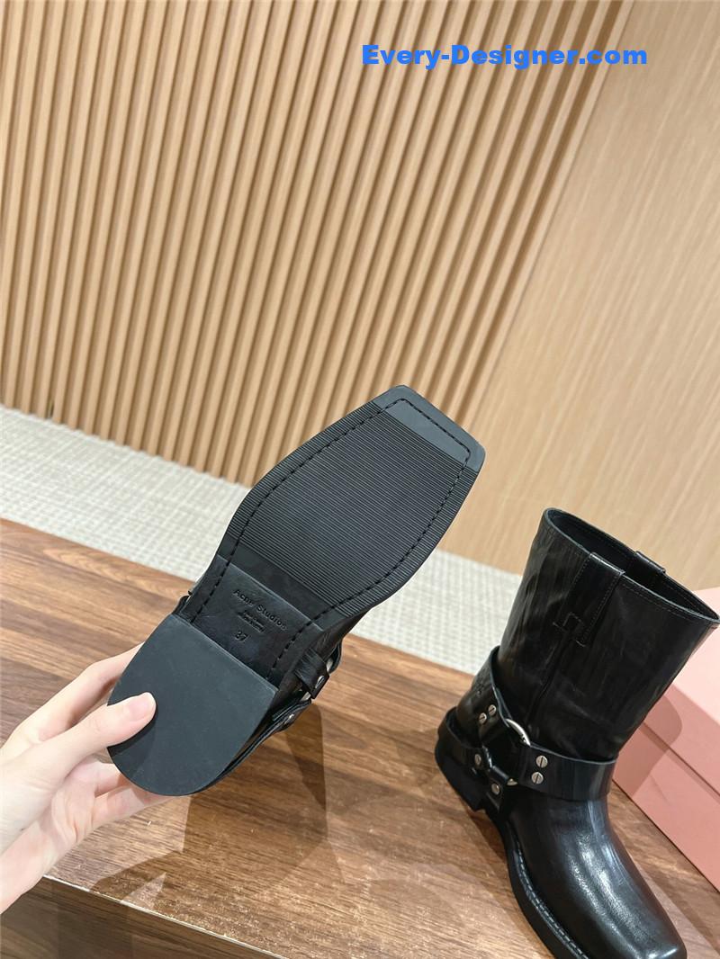 Acne Studios Patent Leather Buckle Ankle Boots