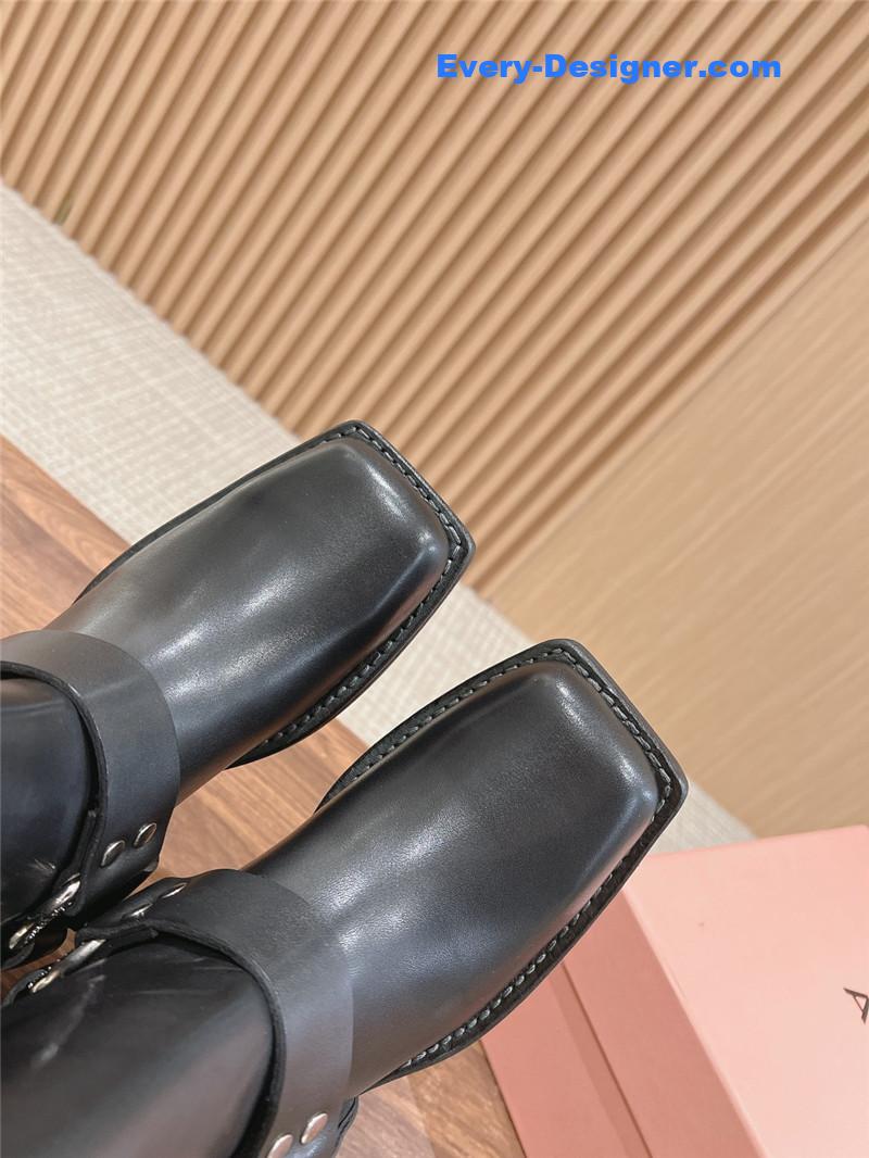 Acne Studios Black Leather Buckle Ankle Boots