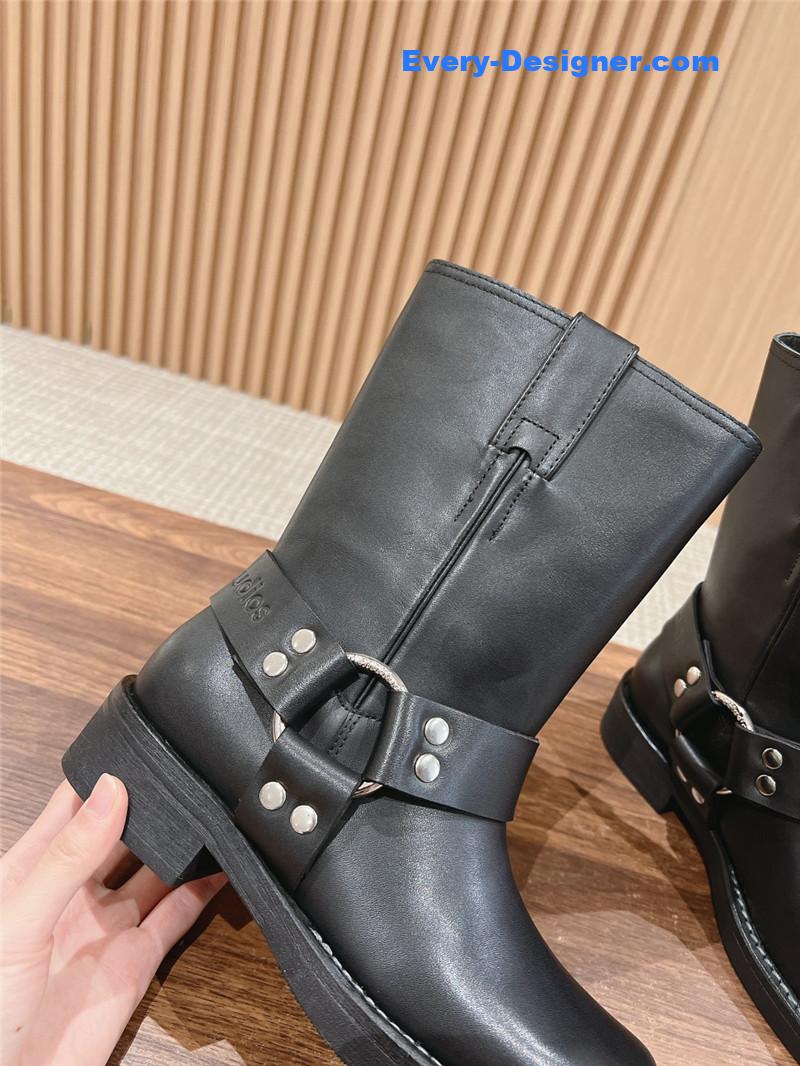 Acne Studios Black Leather Buckle Ankle Boots