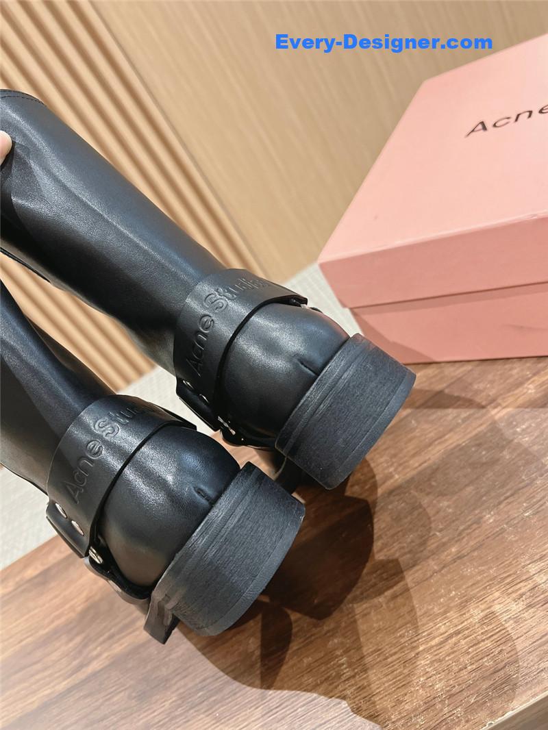 Acne Studios Black Leather Buckle Ankle Boots