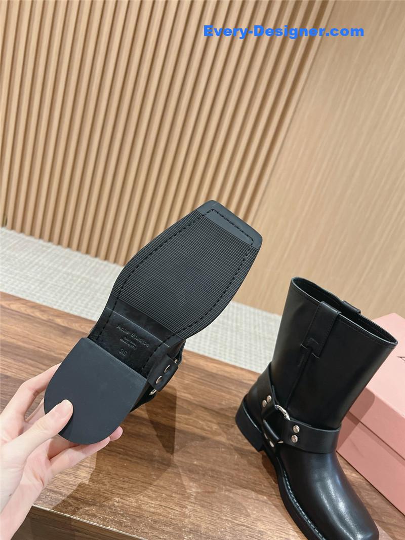 Acne Studios Black Leather Buckle Ankle Boots