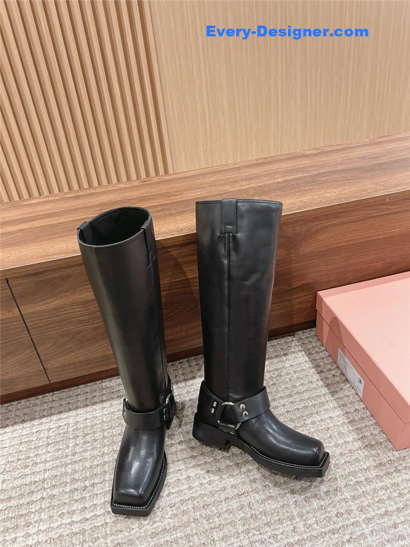 Acne Studios Black Leather Buckle Tall Boots